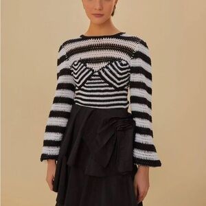 NWT Farm Rio Black & White Striped Crochet Top Size M